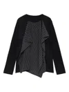 Y's Ruffled Striped Top In Black