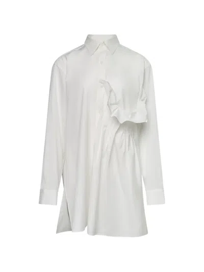 Y's Ruffled Tucked Shirt In White