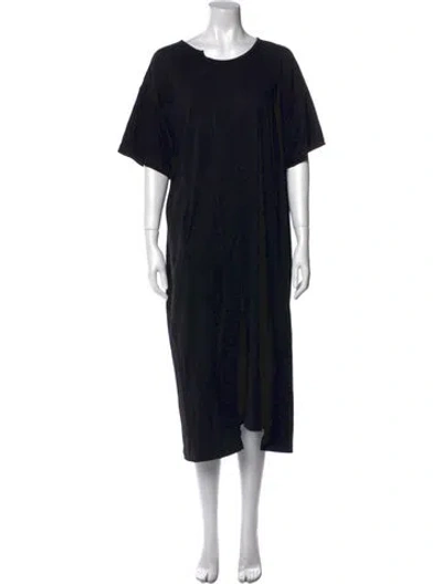Pre-owned Y's Scoop Neck Midi Length Dress In Black
