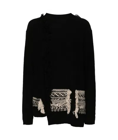 Y's Serrated Knitted Sweater In Black