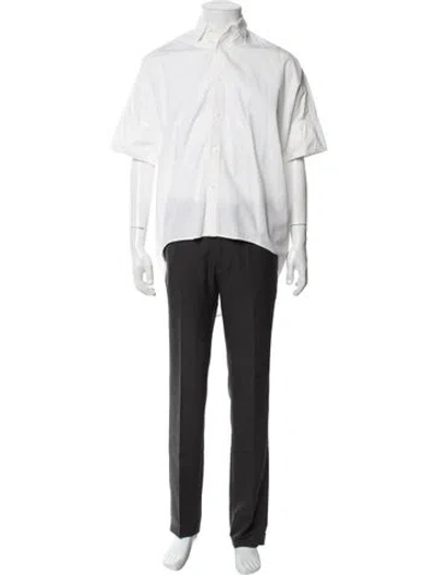 Pre-owned Y's Short Sleeve Button-up Top In White
