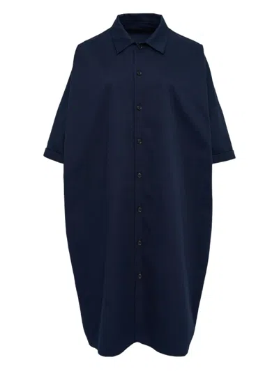 Y's Short-sleeve Collared Shirt Dress In Blue
