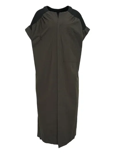 Y's Short-sleeve Paneled Midi Dress In Brown
