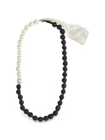 Y's Silk-covered Bead Necklace In Black