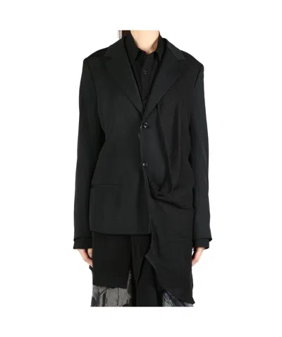 Y's Single-breasted Wool Coat In Black