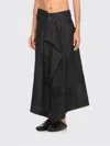 Y's Asymmetrical Dark Grey Midi Skirt With Fringed Details In Gray