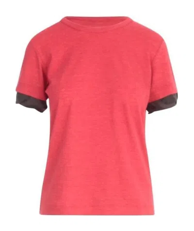 Y's Sleeve-insert Crew-neck T-shirt In Red