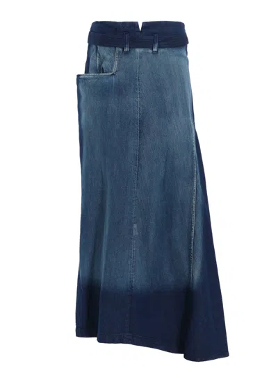 Y's Spotted Denim Right Side Flare Skirt In Blue