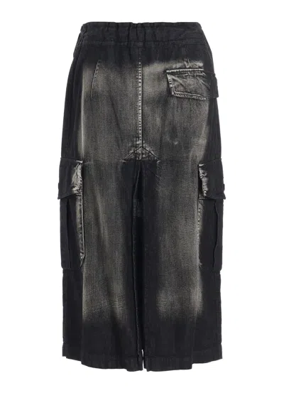 Y's Spotted Denim Side Pocket Straight Skirt In Black