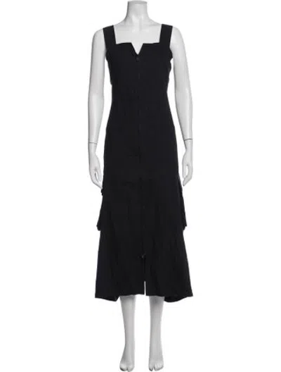 Pre-owned Y's Square Neckline Midi Length Dress W/ Tags In Black