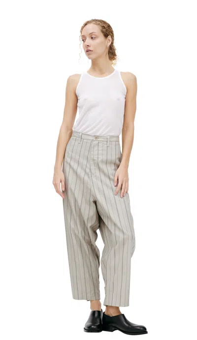 Y's Straight Striped Trousers In Gray