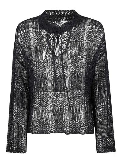 Y's String Collar Long Sleeve Sweater In Black