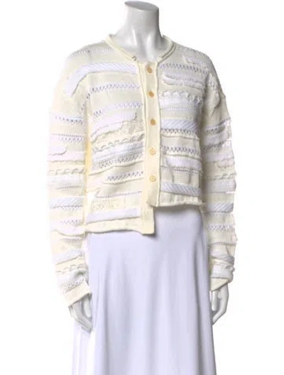 Pre-owned Y's Striped Crew Neck Sweater In White