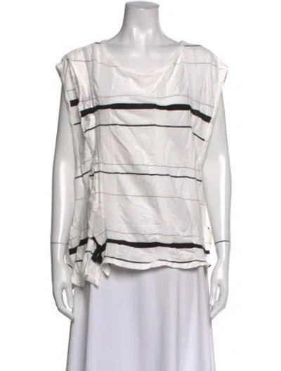 Pre-owned Y's Striped Crew Neck Top In White