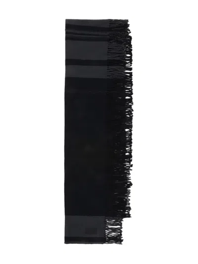 Y's Striped Fringe Scarf In Black