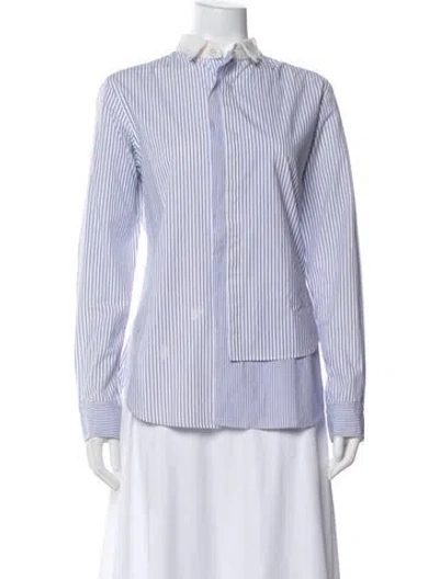 Pre-owned Y's Striped Long Sleeve Button-up Top In Blue