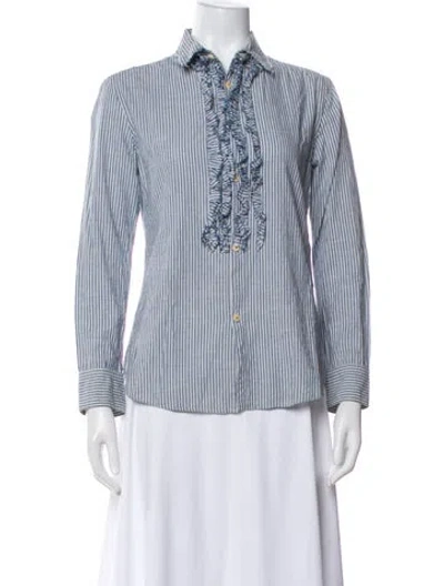 Pre-owned Y's Striped Long Sleeve Button-up Top In Multi