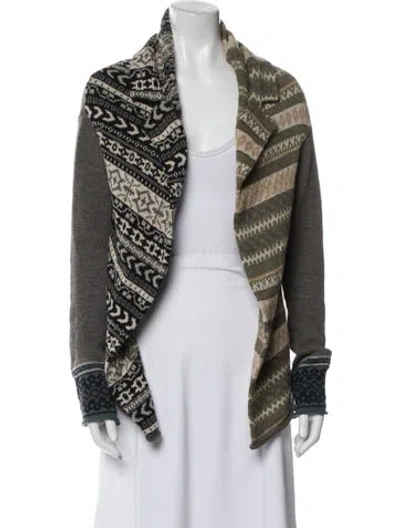 Pre-owned Y's Striped Open Front Sweater In White