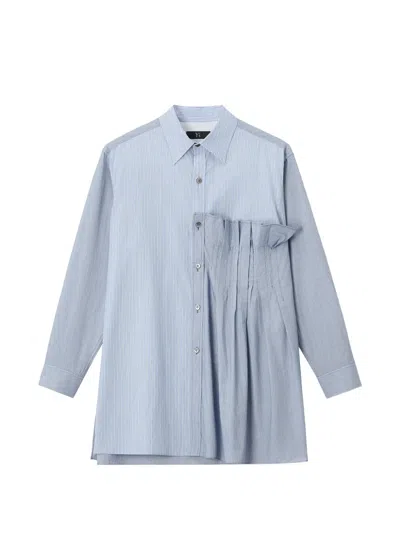 Y's Striped Pleated Shirt In Blue