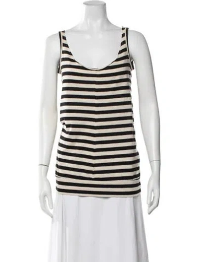 Pre-owned Y's Striped Scoop Neck Top In Neutrals