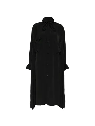 Y's Ta/pe Crepe De Chine Kleid Mit Raffkragen In Black