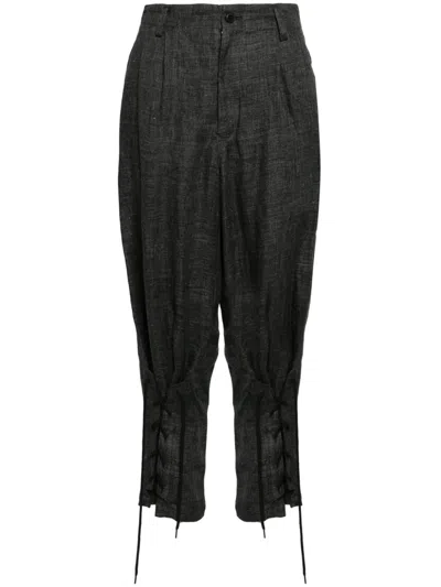 Y's Tapered-leg Linen Trousers In Grau