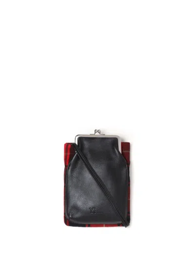 Y's Tartan-check Leather Mini Bag In Black
