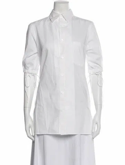 Pre-owned Y's Three-quarter Sleeve Button-up Top In White