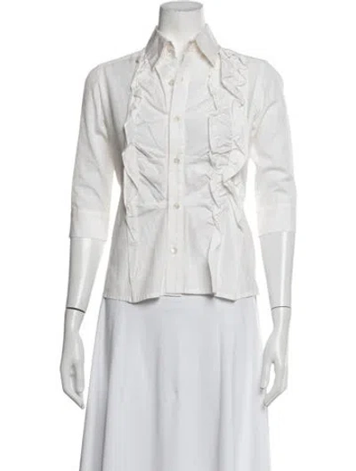 Pre-owned Y's Three-quarter Sleeve Button-up Top In White