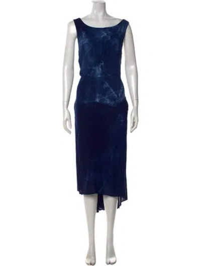 Pre-owned Y's Tie-dye Print Midi Length Dress In Blue