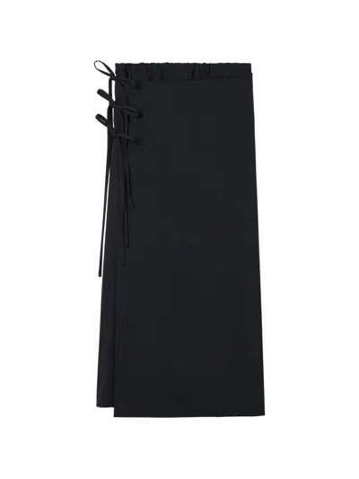 Y's Tie-fastening Midi Skirt In Black