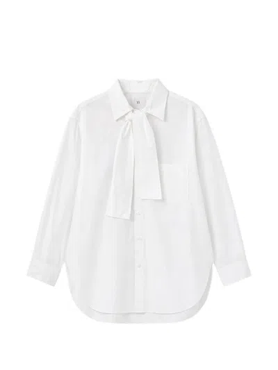 Y's Tie-neck Chest-pocket Shirt In White