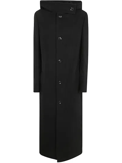 Y's U-long C W/ Hoodie Coat In Black  
