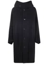 Y's Hooded Buttoned Coat In Black