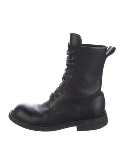Pre-owned Y's Vintage Leather Combat Boots In Black