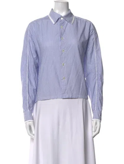 Pre-owned Y's Vintage Striped Button-up Top In Blue
