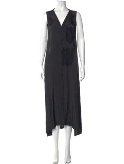 Pre-owned Y's V-neck Long Dress In Gray