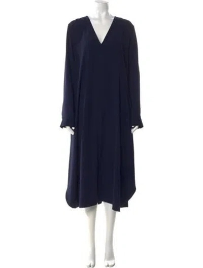 Pre-owned Y's V-neck Midi Length Dress In Blue