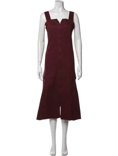 Pre-owned Y's V-neck Midi Length Dress In Burgundy