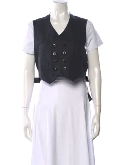Pre-owned Y's V-neck Short Sleeve Crop Top In Black