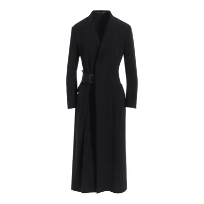 Y's Waist Belt Coat In Black