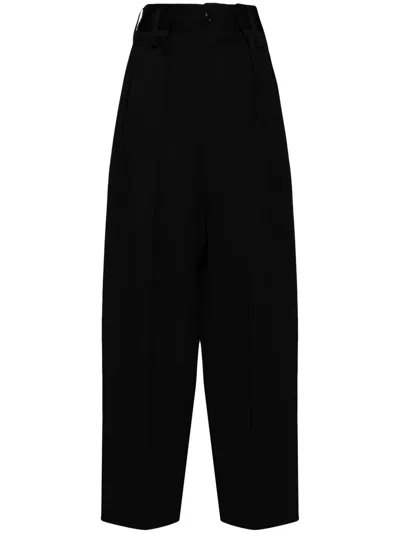 Y's Wide-leg Wool Trousers In Black