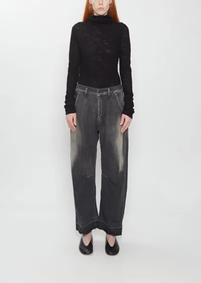 Y's Wide Spotten Denim Pant In Black / White