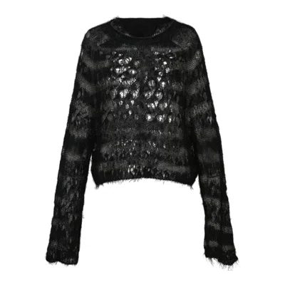 Y's Wole Design Mohair Knited Short Pullover In Black