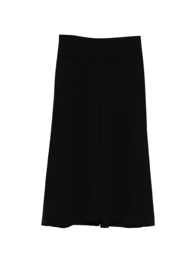 Y's Wool Gabardine Skirt In Black