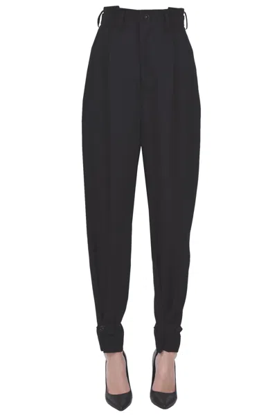 Y's Wool Paper Bag Trousers In Black