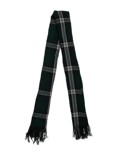 Pre-owned Y's Wool Plaid Print Scarf In Green