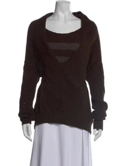Pre-owned Y's Wool Scoop Neck Sweater In Brown