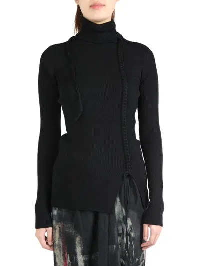 Y's Ribbed Wool Minidress In Black