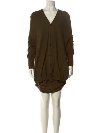 Pre-owned Y's Wool V-neck Sweater In Green